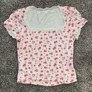 Floral Lace Trim Women's Top